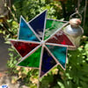 Stained  Glass Windmill Stake Large - Plant Pot Decoration - Turq Red Green Indi