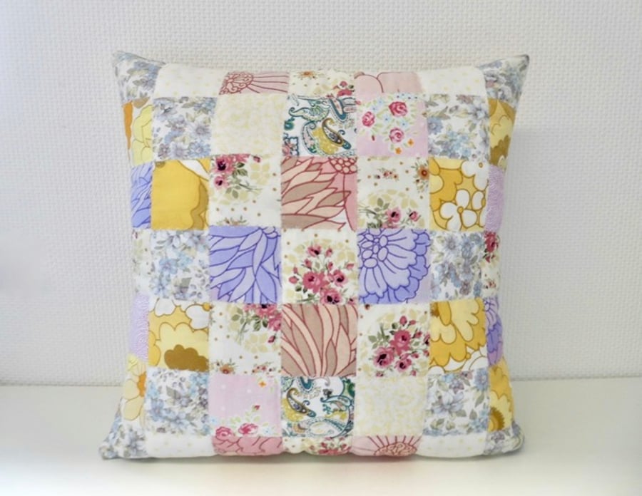 Cushion in colourful patchwork zero waste project retro