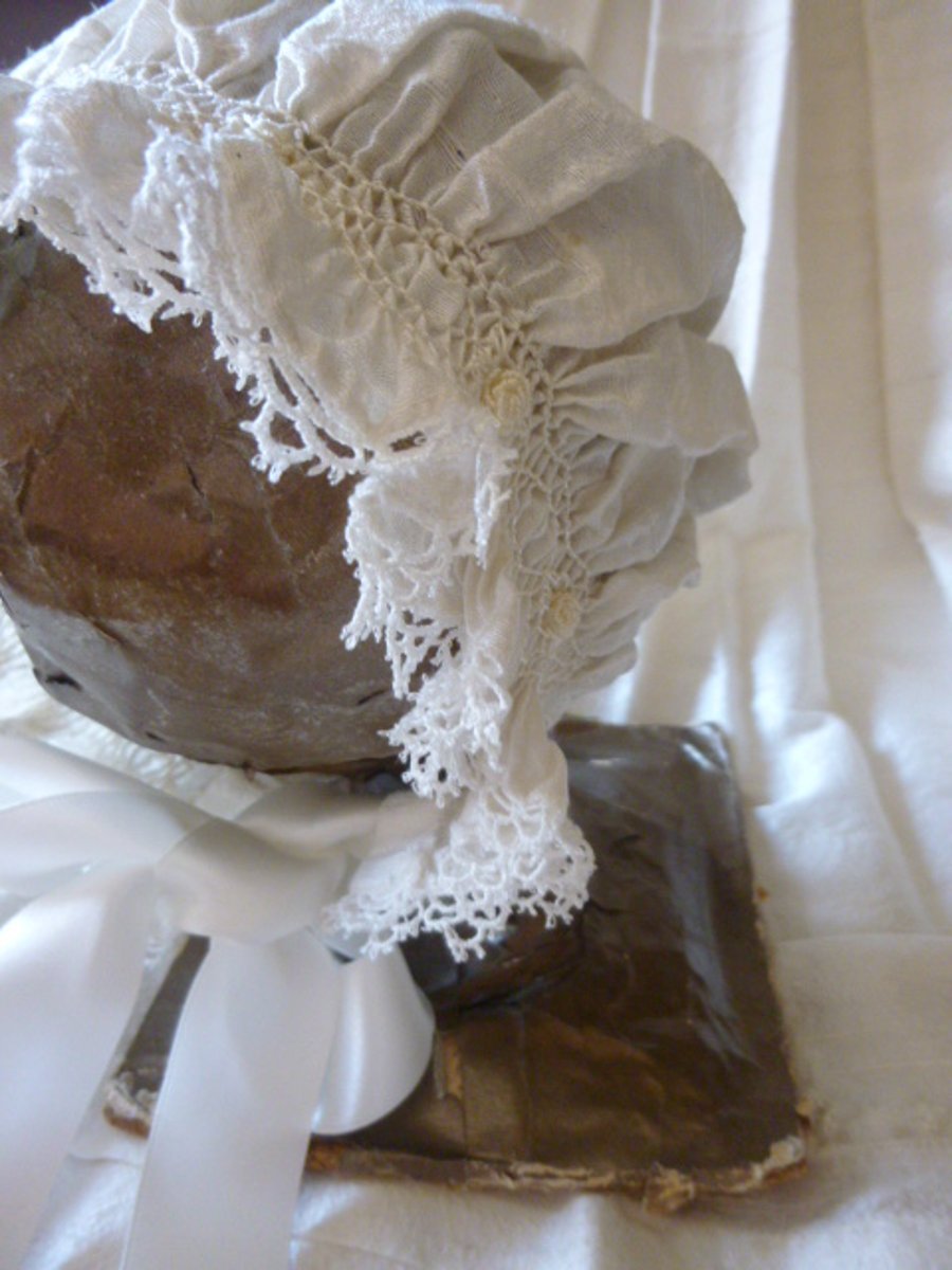 Hand Smocked Silk Christening Bonnet, Ivory, age 6 months