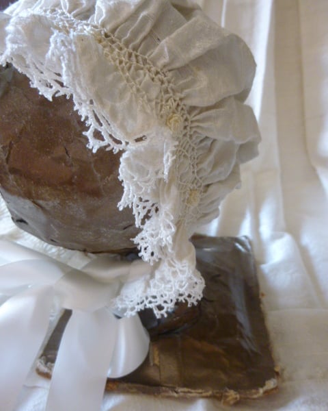 Hand Smocked Silk Christening Bonnet, Ivory, age 6 months