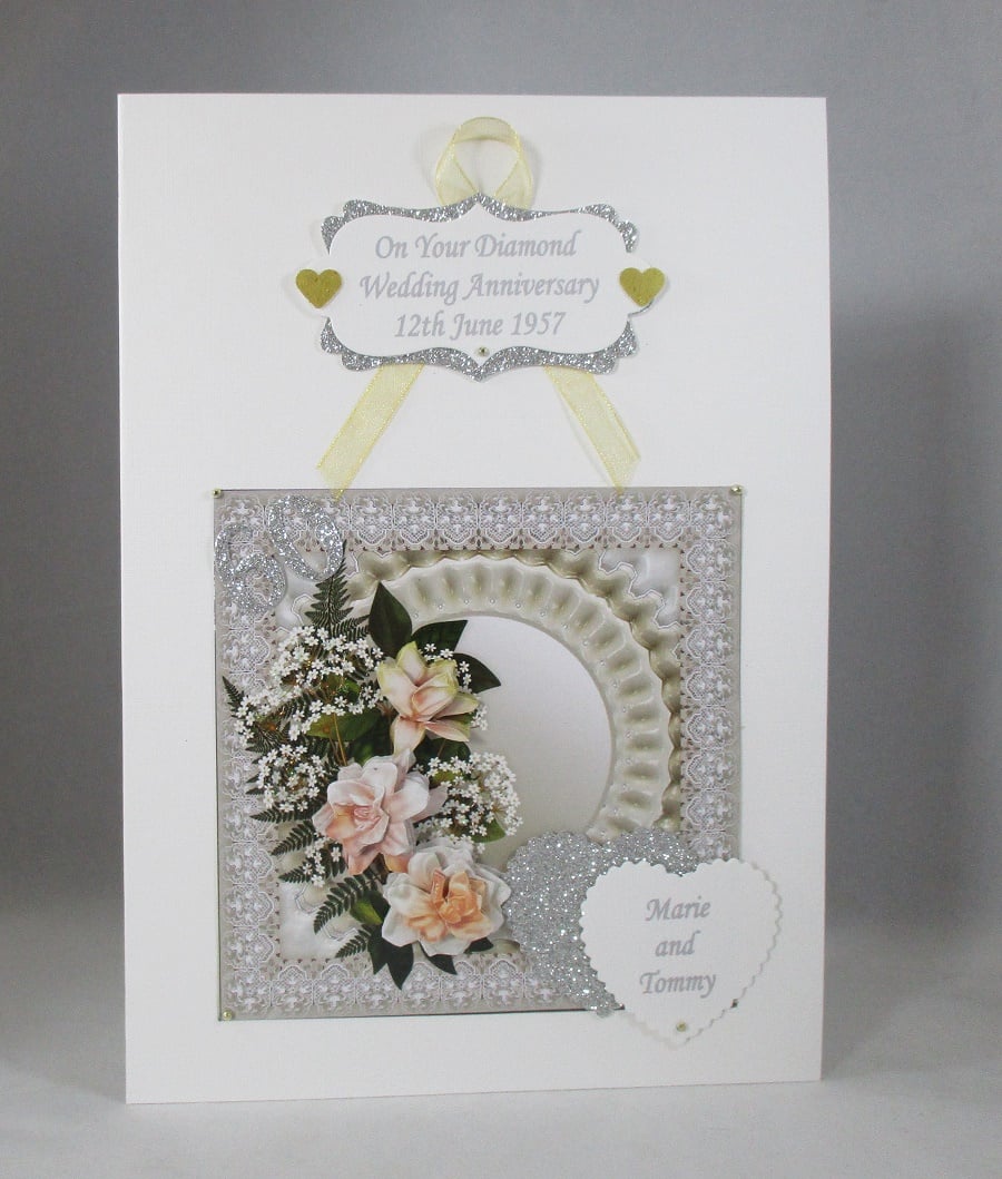 Decoupage,3D Diamond Wedding Card, Personalised