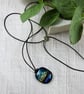 Dichroic Glass Abstract Necklace on Waxed Cord, Adjustable Length - Image 4