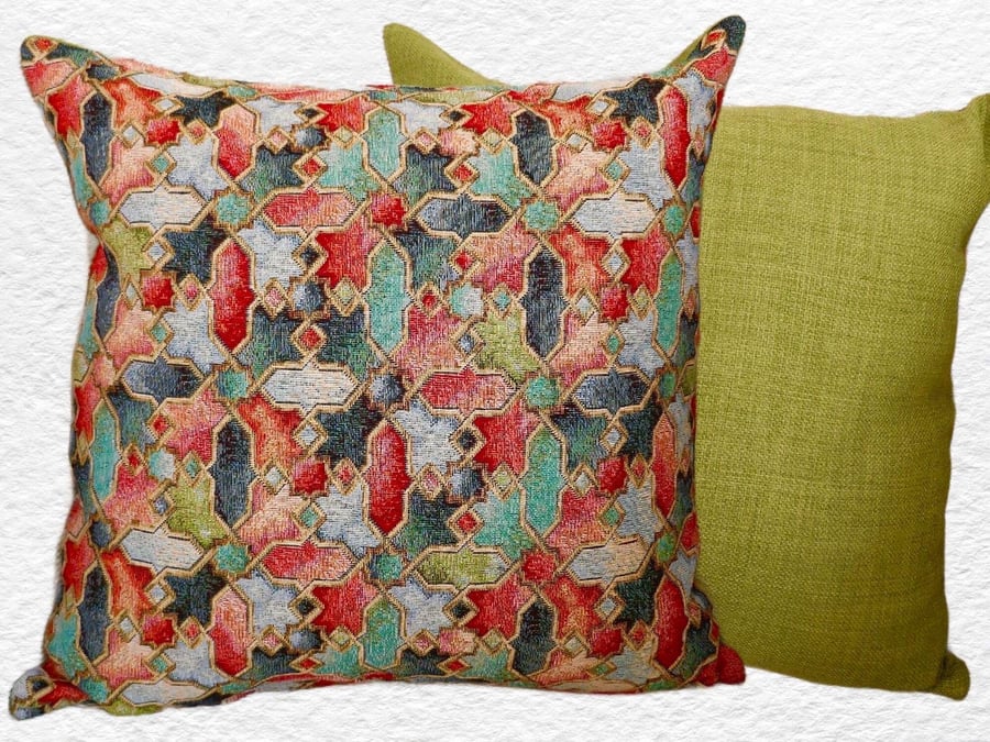 Cushion Cover: Tapestry Abstract design Green reverse 17”(43cm)