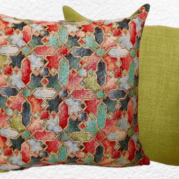 Cushion Cover: Tapestry Abstract design Green reverse 17”(43cm)
