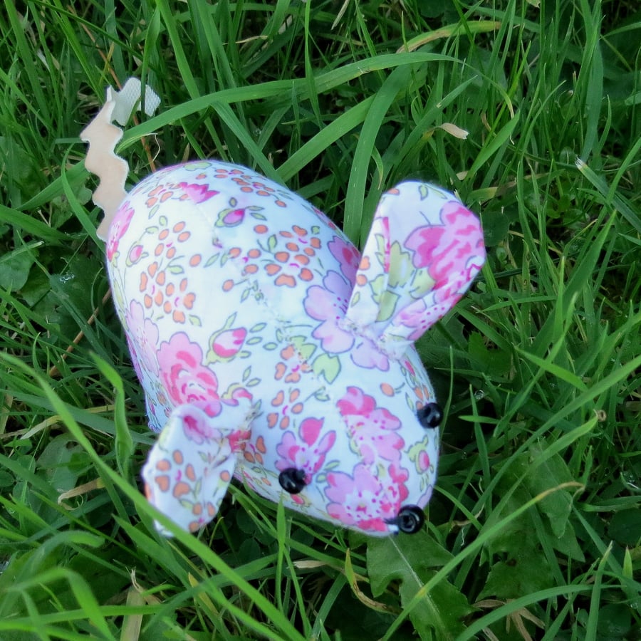 A floral field mouse pin cushion.  Made from Liberty Lawn.