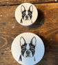 Handmade Boston Terrier dog pine door knobs wardrobe drawer handles decoupaged 