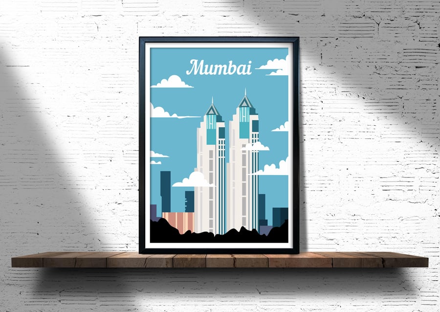 Mumbai travel print, Mumbai retro city print, India travel poster, gift