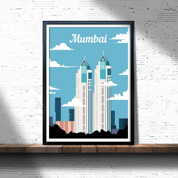 Mumbai travel print, Mumbai retro city print, India travel poster, gift