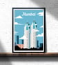 Mumbai travel print, Mumbai retro city print, India travel poster, gift - Image 1