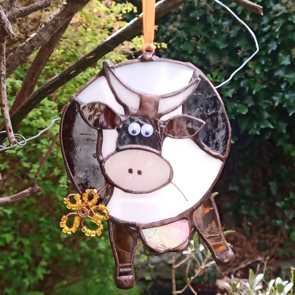 "Buttercup" Stained Glass Cow Sun Catcher Hanging Decoration