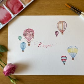 Personalised A4 Watercolour Hot Air Balloon Print 