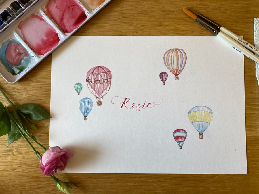 Personalised A4 Watercolour Hot Air Balloon Print 