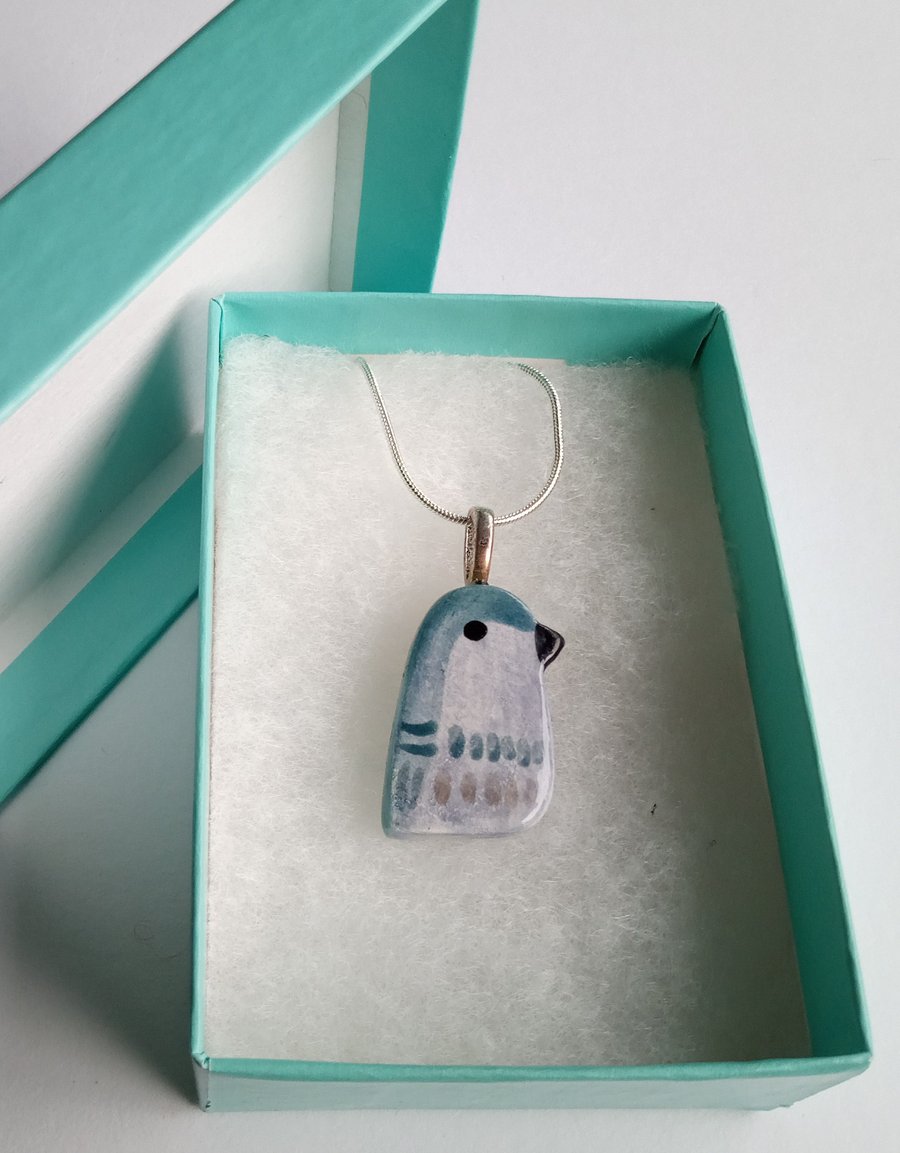 Cute ceramic blue bird pendant 