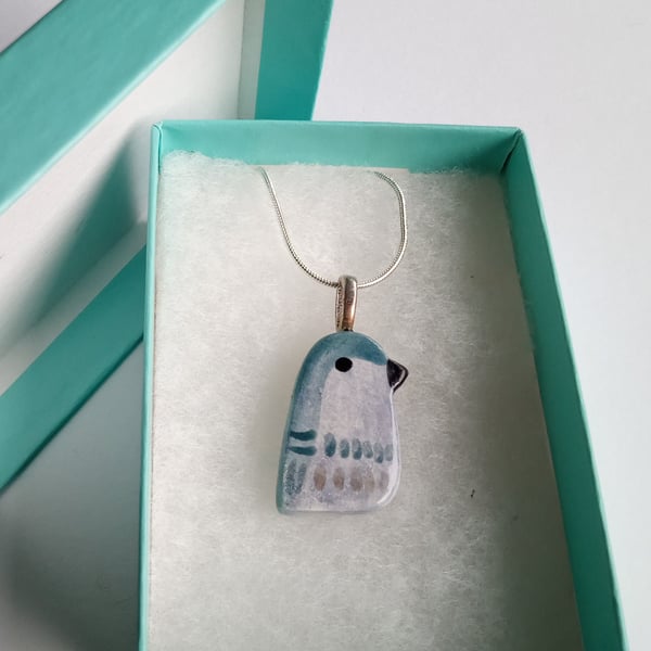 Cute ceramic blue bird pendant 