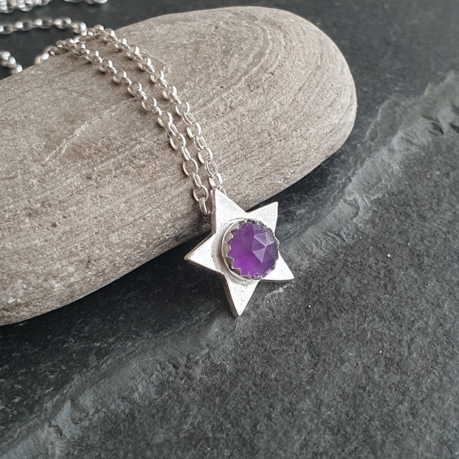 Amethyst star pendant, February birthstone gift