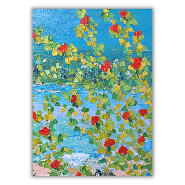 Scottish coast - landscape - painting - red wildflowers - letterbox gift