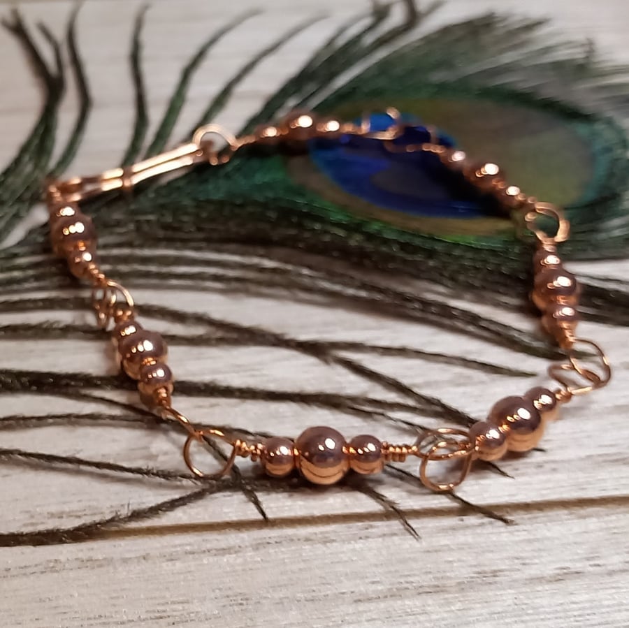 Twisted copper with copper bead bracelet