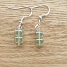 Green Recycled Glass Cube Bead Earrings on Sterling silver Ear Wires