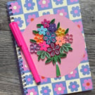 Stunning Handmade Quilled  Bouquet Notebook & Pen Set  Size A5 