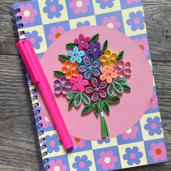 Stunning Handmade Quilled  Bouquet Notebook & Pen Set  Size A5 