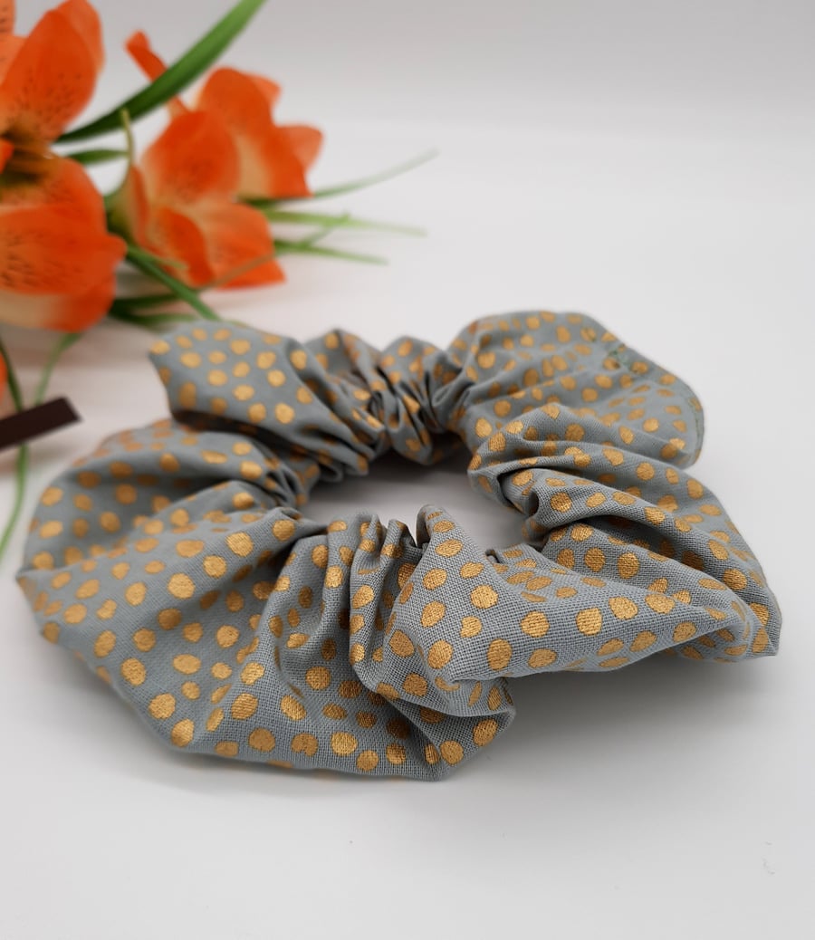 Scrunchie in sage with gold dots. 3 for 2 offer. 