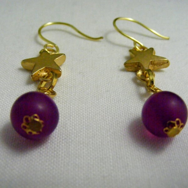 Purple and Gold Star Earrings