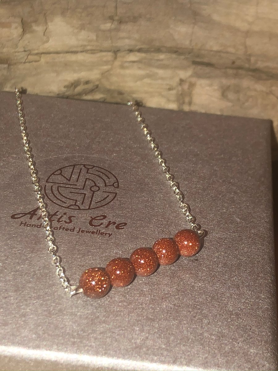 Gemstone Bar necklace 17” sterling silver goldstone hand crafted in Derry