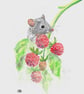 Cute Field Mouse and Raspberries art, original painting - Image 1