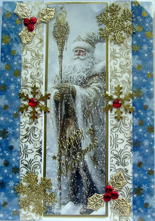 Hand Crafted Decoupage Chistmas Card - Happy Christmas (3202) Father Christmas