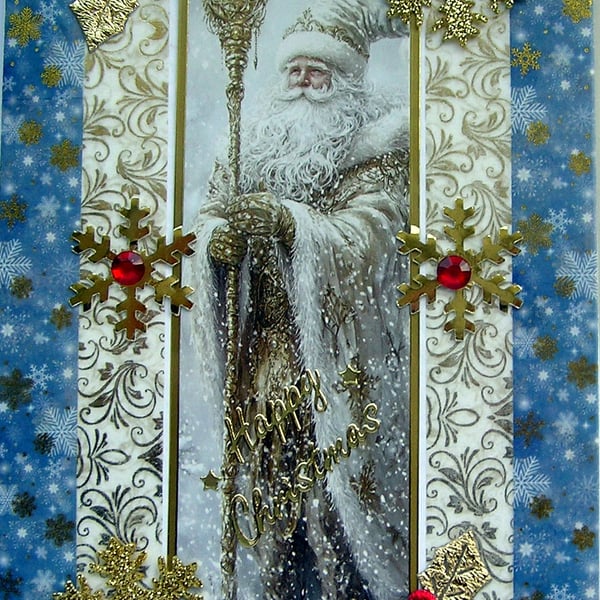 Hand Crafted Decoupage Chistmas Card - Happy Christmas (3202) Father Christmas