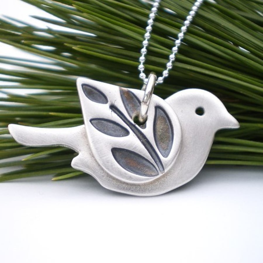 Silver Bird with Leaves Wing