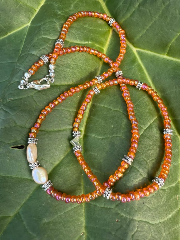 Freshwater Pearls Glass Seed Beads Choker and Bracelet Jewellery Set