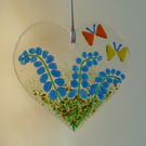 Fused Glass Heart Shaped Bluebell Hanging Decoration