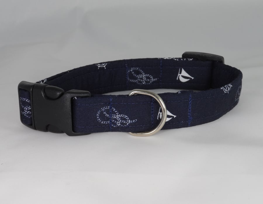 Handmade Summer Fabric Dog Collar - Navy Nautical - Small-Medium
