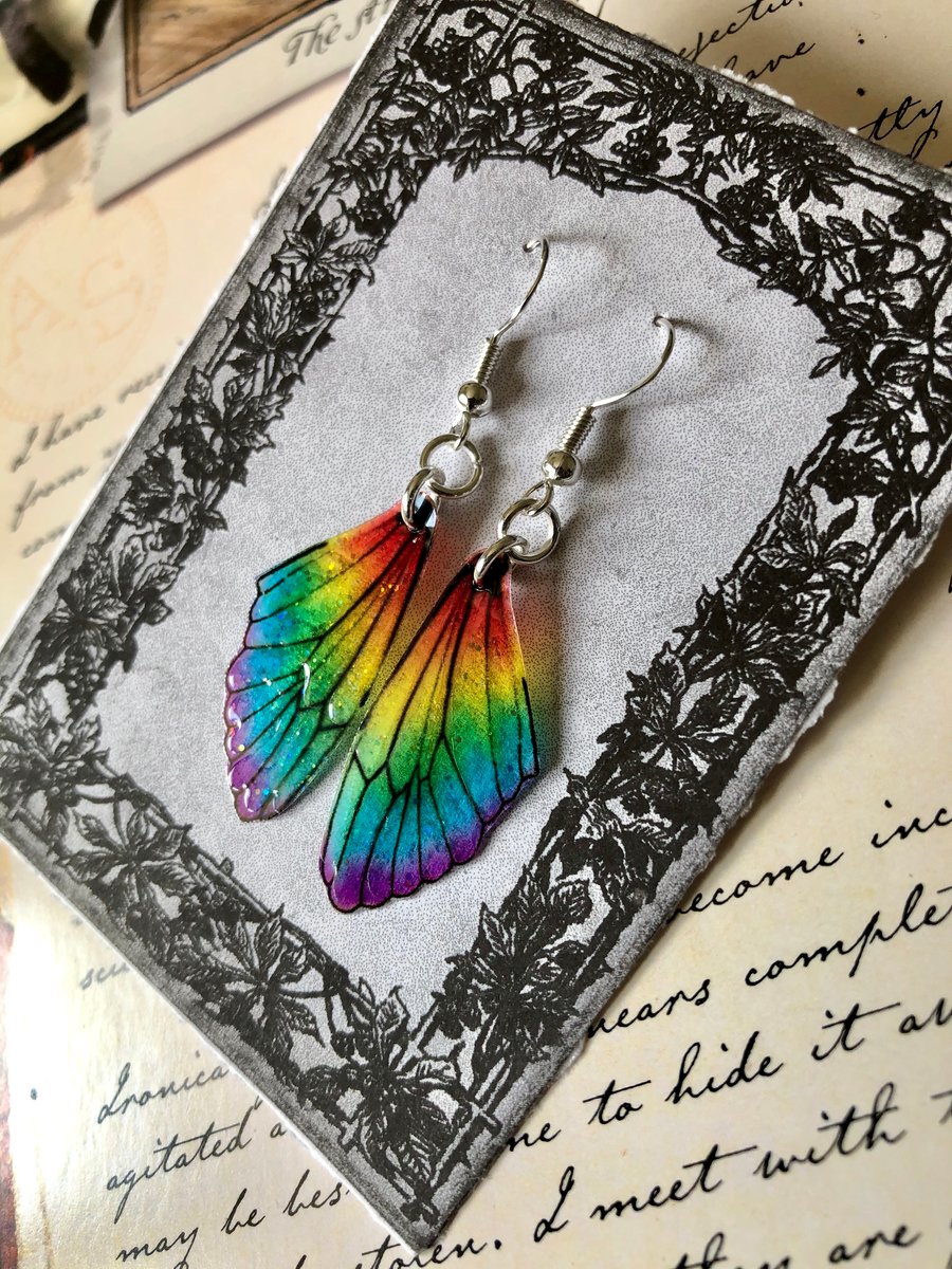 Dainty Rainbow Fairy Wing Sterling Silver Earrings