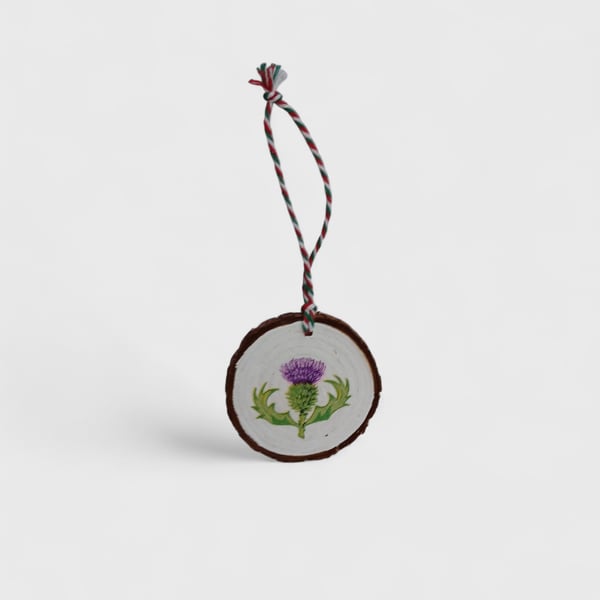 Scottish Thistle Round Wooden Christmas Decoration Tree Ornament