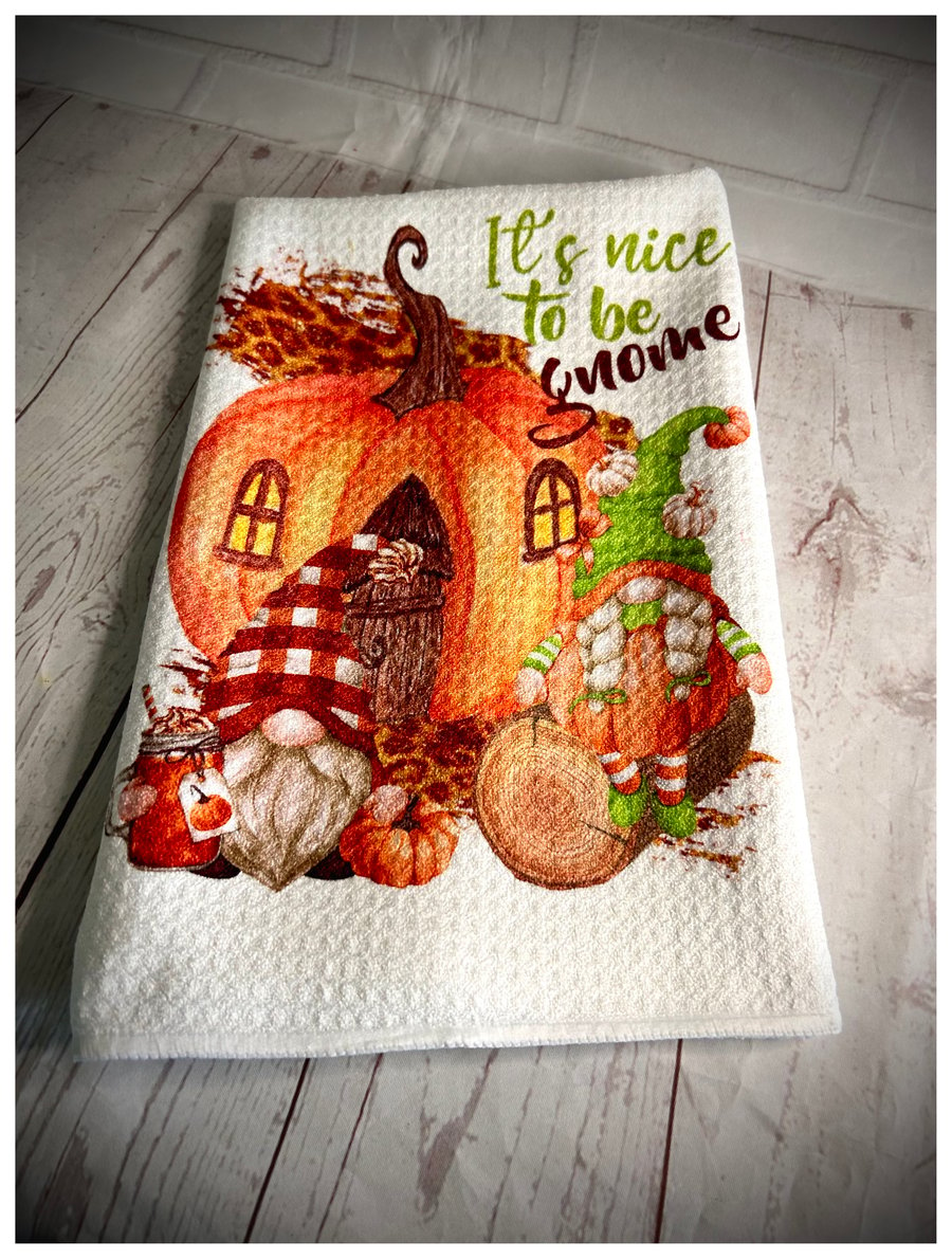 Handmade It’s Nice to be Gnome Waffle Weave Tea Towel