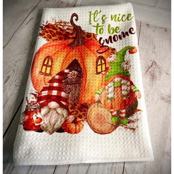 Handmade It’s Nice to be Gnome Waffle Weave Tea Towel