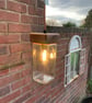 Coffee Jar Ceiling Lamp with Salvaged Wood Cap, Antique Gold Braided Flex - Image 2