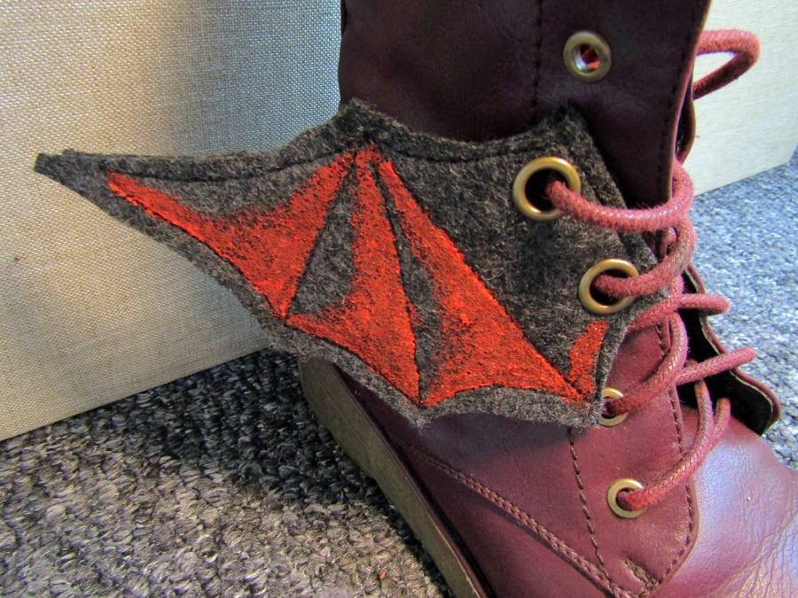 Steampunk Fabric Boot Wings Bat Wings Black Red