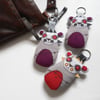 freehand embroidered zombie lion bag charm or keyring - red