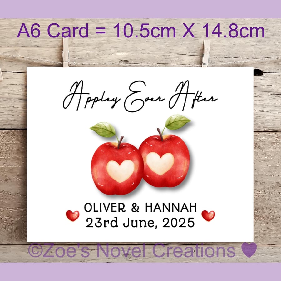 Apples Wedding Card, personalised - A6 size 10.5cm X 14.8cm