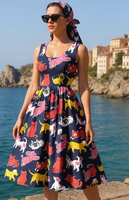 1950s Vintage Retro Rockabilly dogs n cats Print dress sizes 14-26
