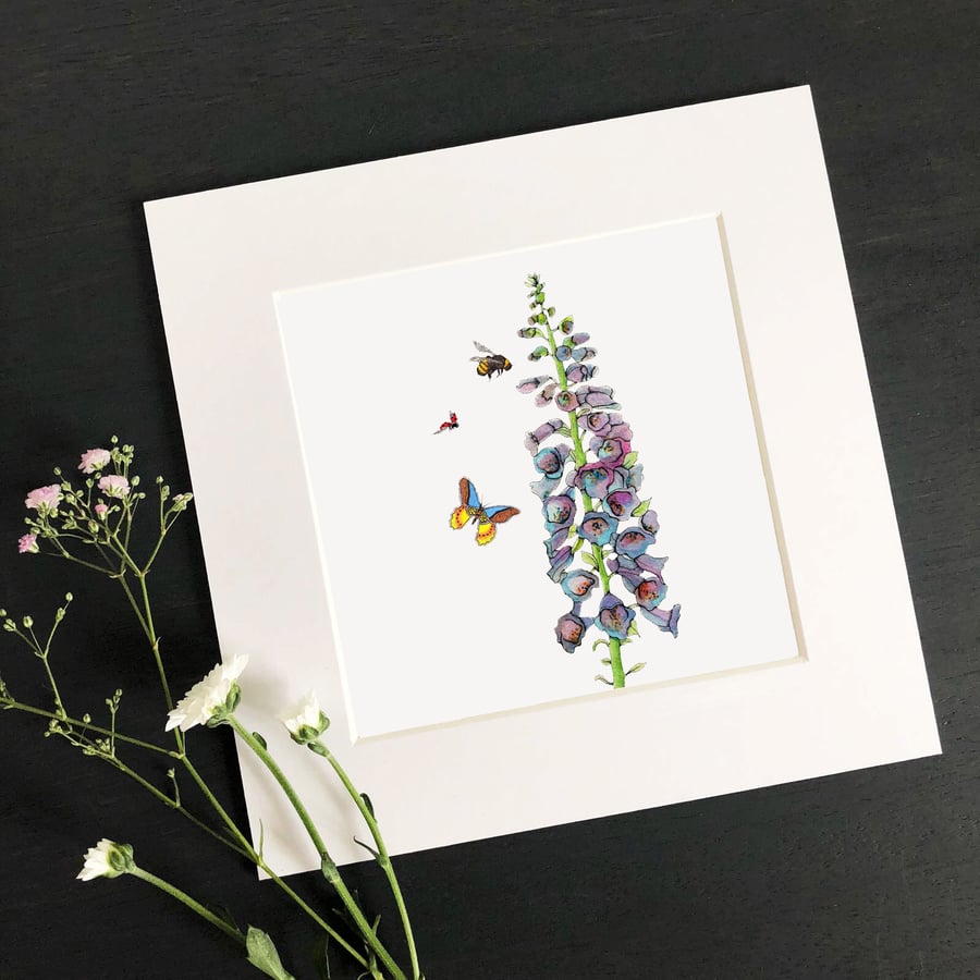 'The Foxglove' 8" x 8" Mounted Print
