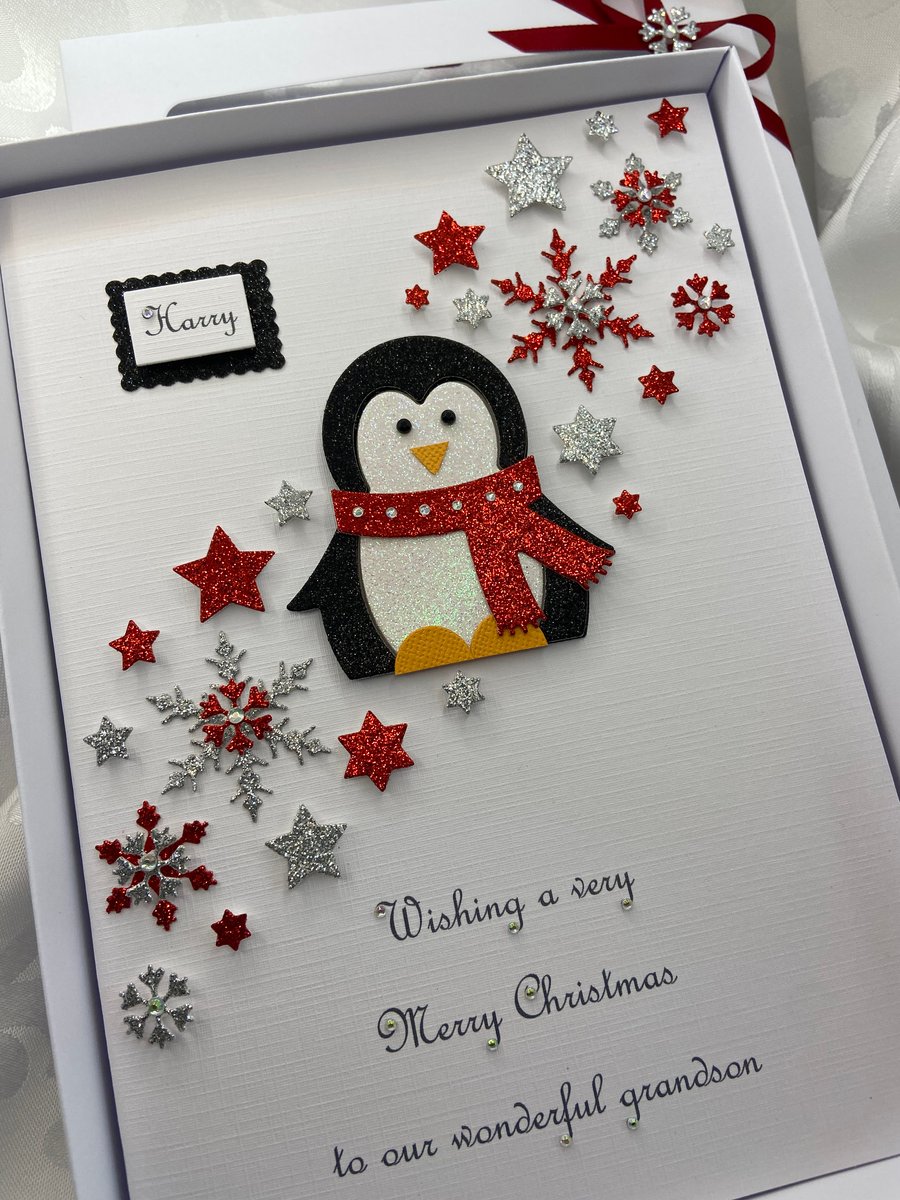 Personalised Christmas Card With Gift Box Children Grandson Son Granddaughter 