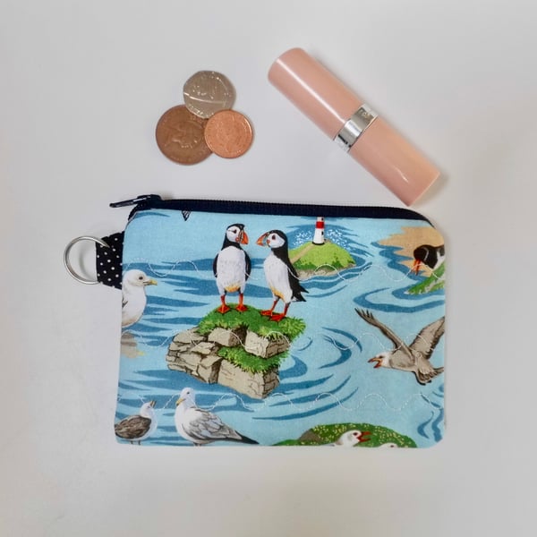 Coin purse coastal birds puffin seagull