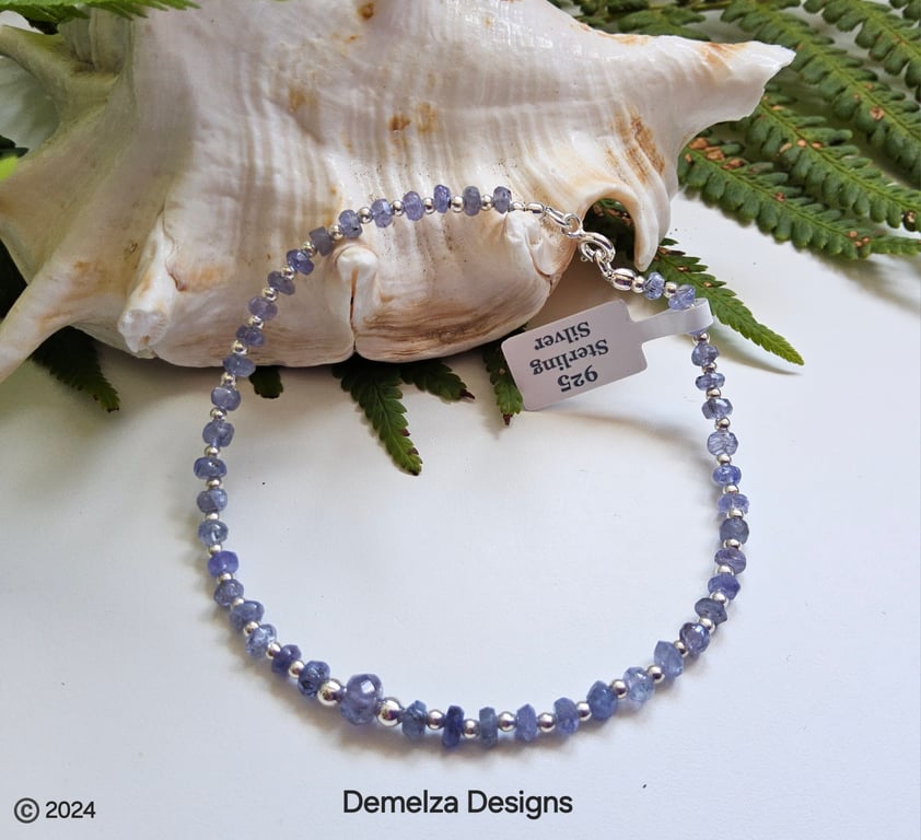 Dainty, Femanine Tanzanite  Sterling Silver Bracelet
