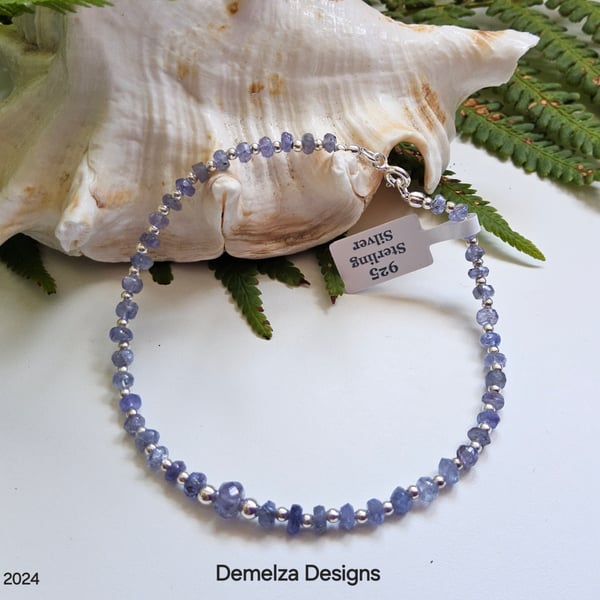 Dainty, Femanine Tanzanite  Sterling Silver Bracelet