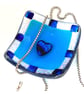Fused Glass Dichroic Heart Dish 7.5cm Bright Turquoise Trinket 