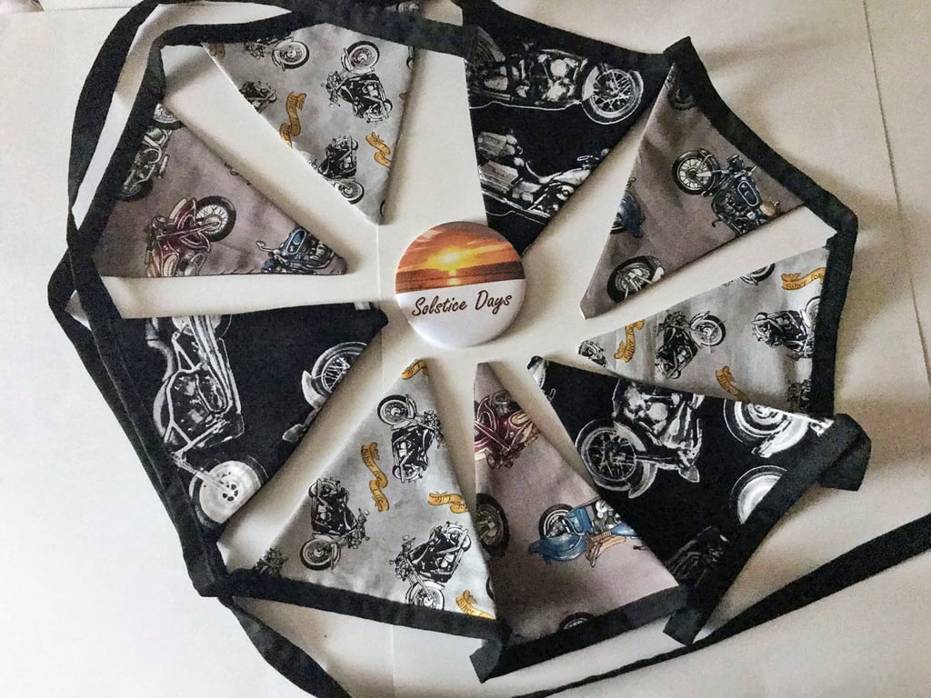 Motorcycle Bunting, Black, Grey and Brown  double sided 10 flags, 2.6 metres